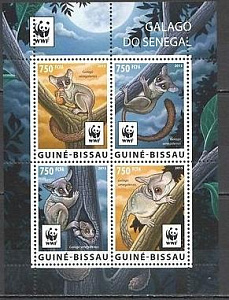 Гвинея-Биссау, 2015, WWF, Лемуры, малый лист 4 марки